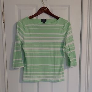 Chaps Light Green & White Striped Boatneck Top, Size XL